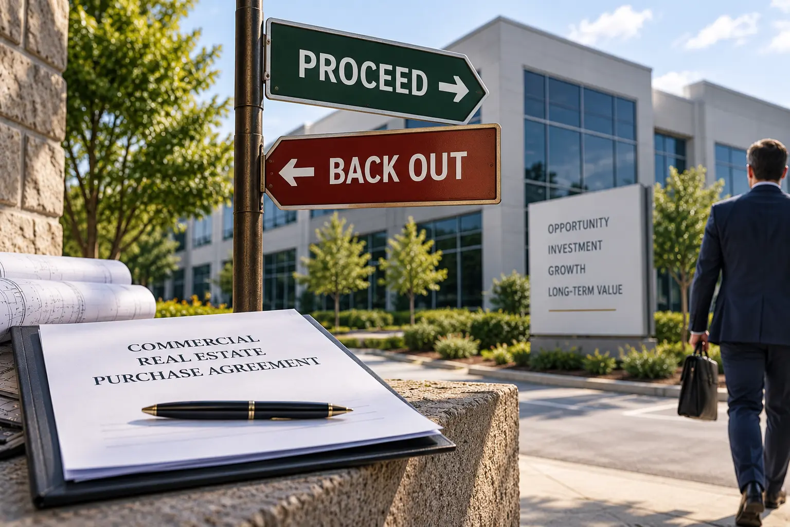 Commercial real estate purchase agreement with proceed or back out options